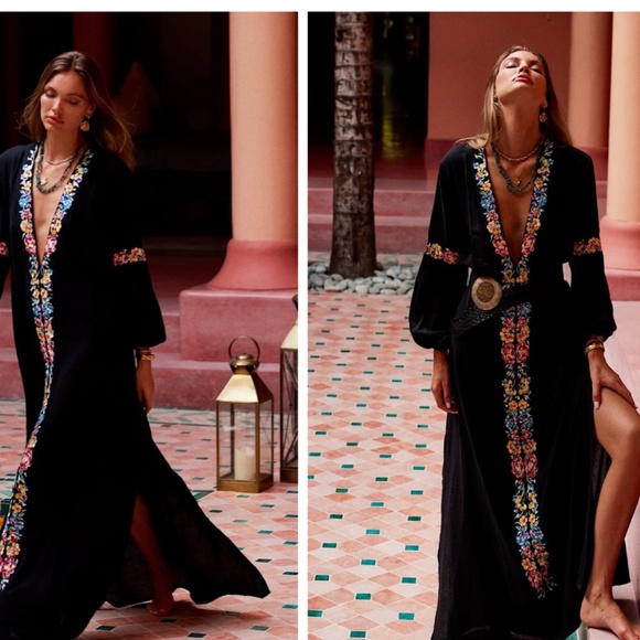 Chasing Unicorns Never My Love Embroidered Maxi Dress Black M NWT - Picture 2 of 12